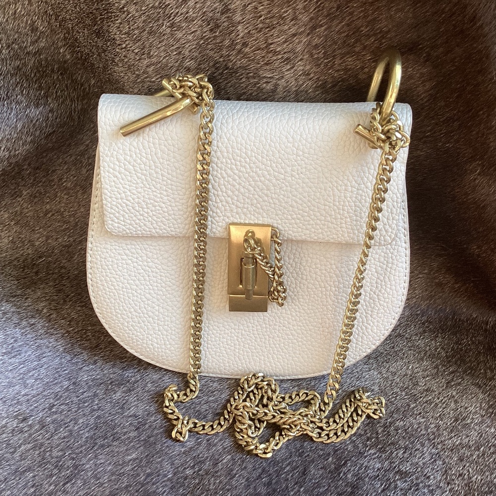 Beautiful Heavy Brass Hardware and Cream Colored Handbag